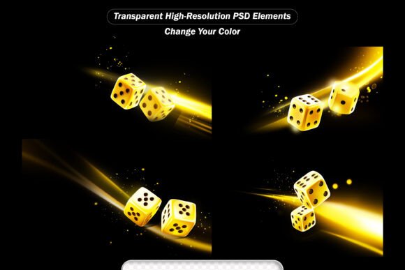 Download Golden Realistic Dice and Glowing Lights - Premium Resources
