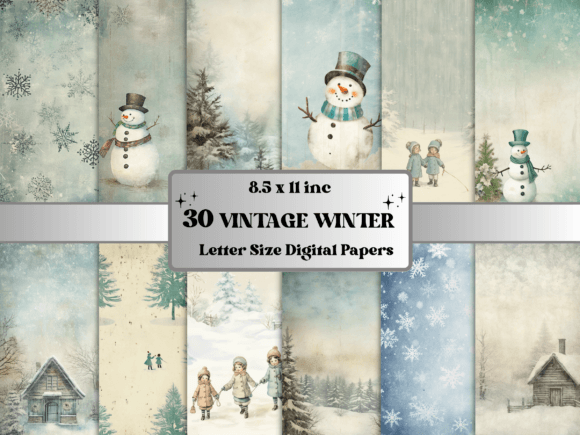 Download Vintage Winter Wonderland Digital Paper - Premium Bundle